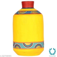 Happy Elephants Madhubani Yellow Vases(Set of 2) (8x4.6/10x5.4) - Yellow, Handicraft